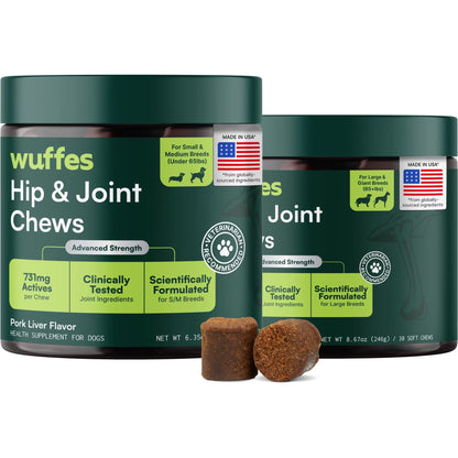 Wuffes Advanced Hip & Joint Chews with Glucosamine & Chondroitin Pork Liver Flavored Soft Chews for All Dogs