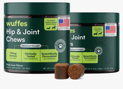 Wuffes Advanced Hip & Joint Chews with Glucosamine & Chondroitin Pork Liver Flavored Soft Chews for All Dogs