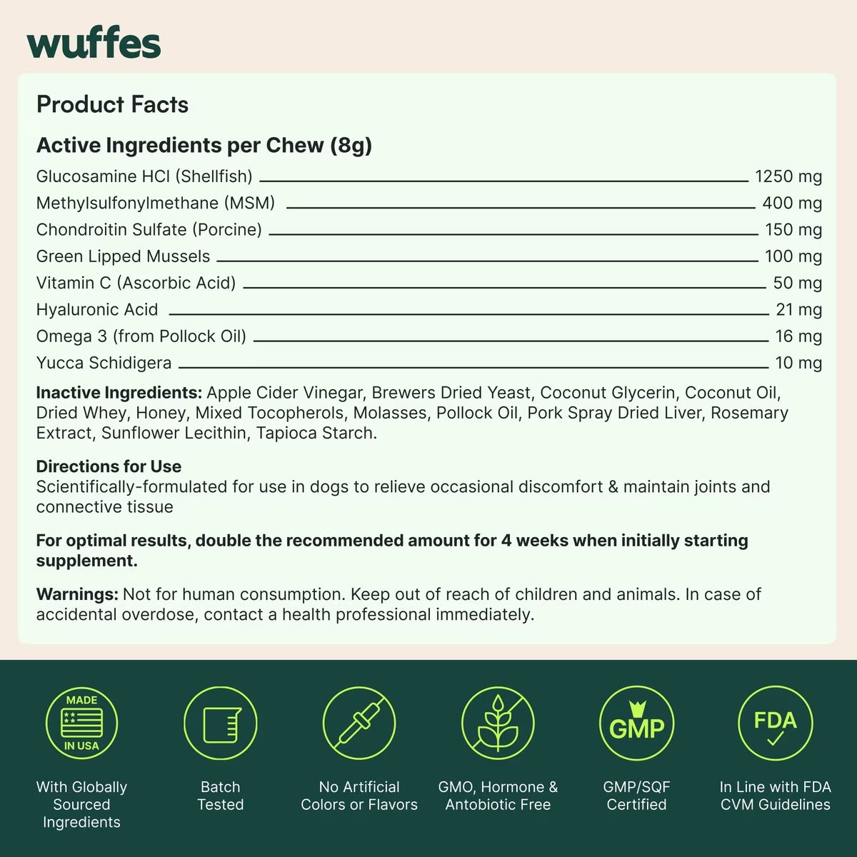 Wuffes Advanced Hip & Joint Chews with Glucosamine & Chondroitin Pork Liver Flavored Soft Chews for All Dogs