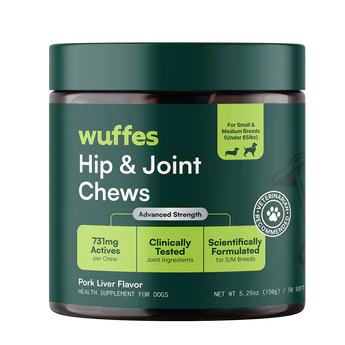 Wuffes Advanced Hip & Joint Chews with Glucosamine & Chondroitin Pork Liver Flavored Soft Chews for All Dogs